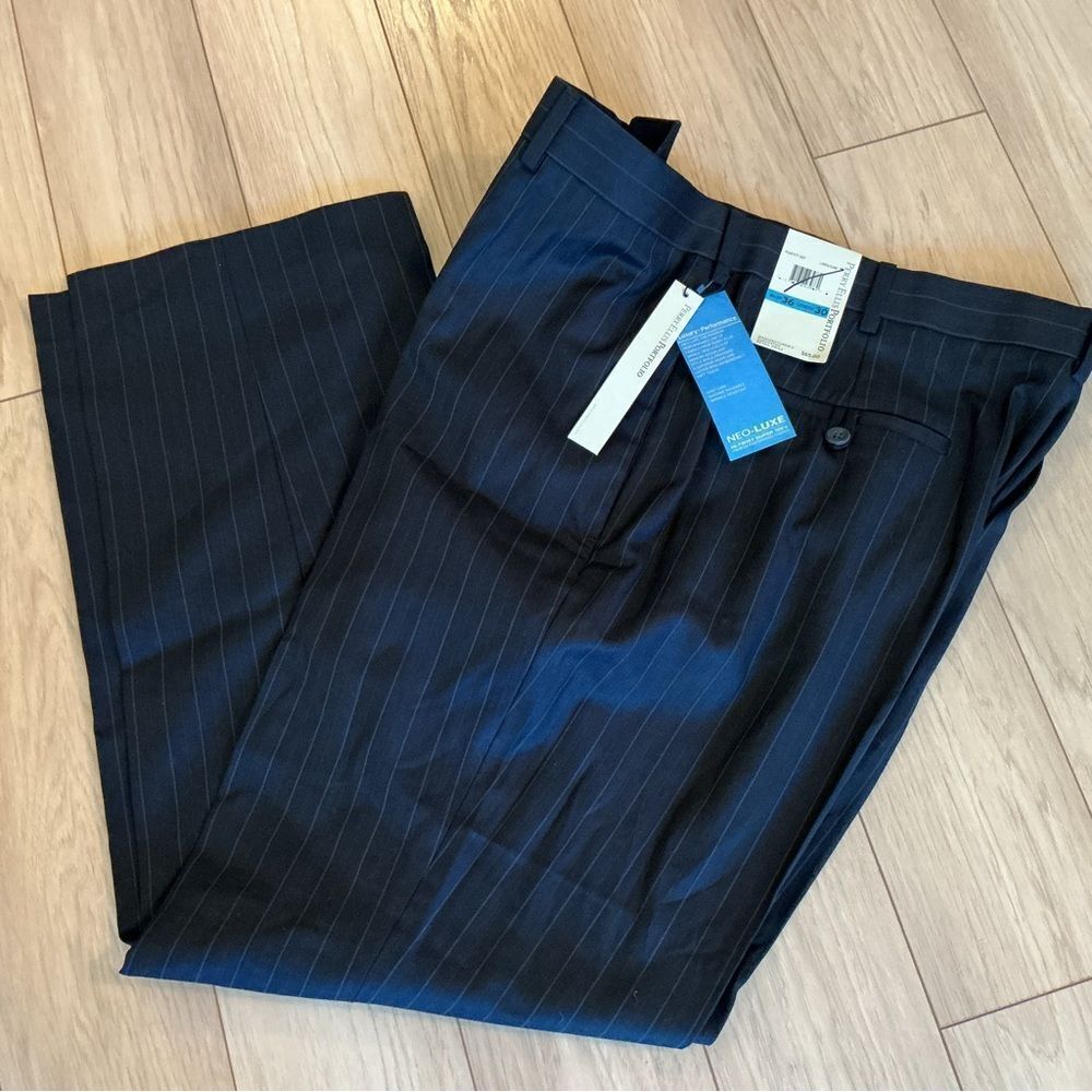 NWT. Perry Ellis Brand Mens Navy Pinstripe Dress Slacks 36 X 30 - Picture 5 of 10